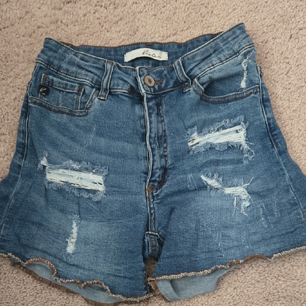 KanCan Medium Blue Distressed High-Rise Jean Shorts